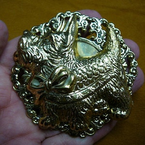 Scottish terrier with bow tie ribbon pin pendant filigree scrolled brass brooch Scottie dog Westie B-Dog-331