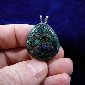 Blue green shimmer sparkle black dichroic fused glass JEWELRY pendant DL-1007