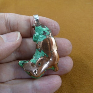 natural green oxidized Michigan Splash Copper moon witch&#39;s shoe freeform Pendant one of a kind MI Jewelry J-COP-12