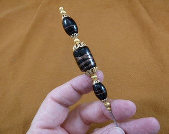three black striped copper with filigree caps and gold tone beads hatpin ladies pin hat I love hatpins accessory U283-7