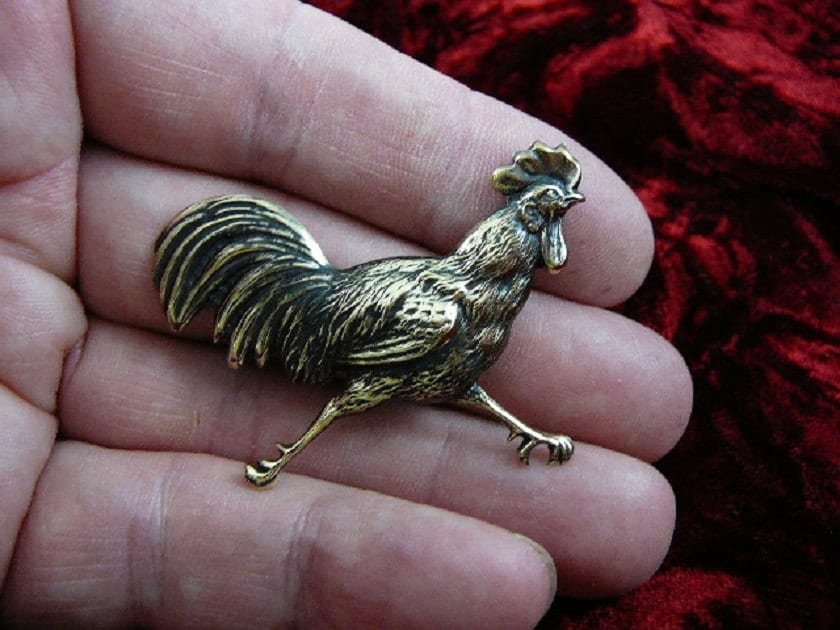 Soul Breeze Collection Chicken Rooster Brooch – Color Stone Crystal, Silver Tone – Farm Animal Pin