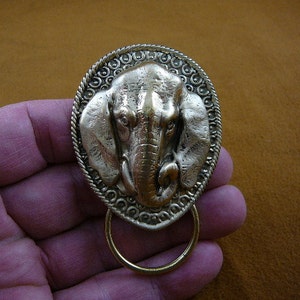 Elephant head 3-D wild safari zoo elephants teardrop Victorian repro brass Eyeglass pin pendant ID badge holder E-376