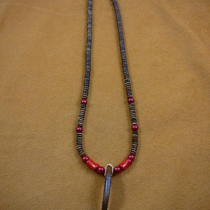 2-1/8&quot; BADGER claw brown cow bone and red bamboo coral bead Jewelry beaded NECKLACE W40-21