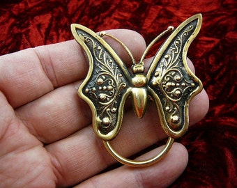 Butterfly with scrolled wings brass Eyeglass glasses holder id badge pin pendant I love butterflies E-662