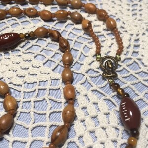 Catholic Rosary Football Brown Wooden Beads Brown Football Pater Beads Italian Bronze Medal Crucifix Lightweight Necklace