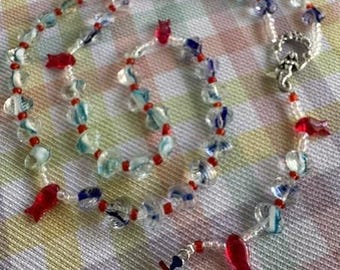 Catholic Rosary Lampwork Glass Beads Shells Fish Mermaid Center Red Blue Anchor Cross Only One