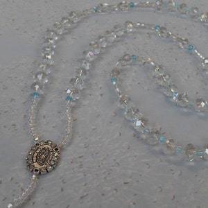 Lasso Wedding Rosary Free Shipping Czech Crystal Beads w/AB Finish Medals Crucifix Silver Aurora Borialis Crystals Made in USA