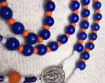 Rosario Católico Astros Houston Azul Naranja Howlita Azul Tamaño Más Grande Naranja Pater Cuentas Medalla de Plata Italiana Crucifijo