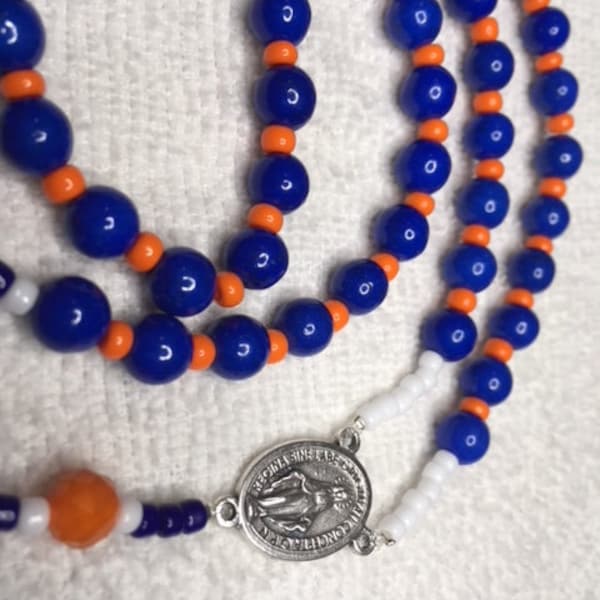 Catholic Rosary Astros Houston Blue Orange Howlite Blue Larger Size Orange Pater Beads Italian Silver Medal Crucifix