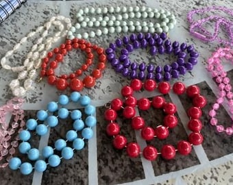 Lot 9 Necklaces Vintage Plastic Various Lengths Colors and Bead Sizes and Shapes