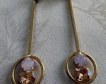 Earrings Gold with Large Faceted Stones Long Estate Sale Never Worn