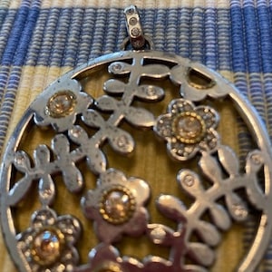 Pendant Vintage Silver Yellow Crystals Round Large Heavy Possibly a Baseball