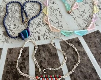 Lot 3 Necklaces 80s Very Different Choker Length Lightweight