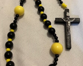 Catholic Rosary Black and Yellow Obsidian Beads Black Silver Crucifix Italian Silver Middle Medal