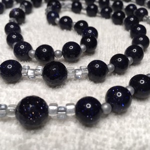 Catholic Rosary Blue Goldstone Beads Special Silver Pater Section Italian Silver Crucifix Medal Double Sided Mary and Divine Mercy Small Sz