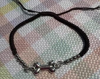 Bracelet Woven with Silver Dog Bone Adjustable Lightweight