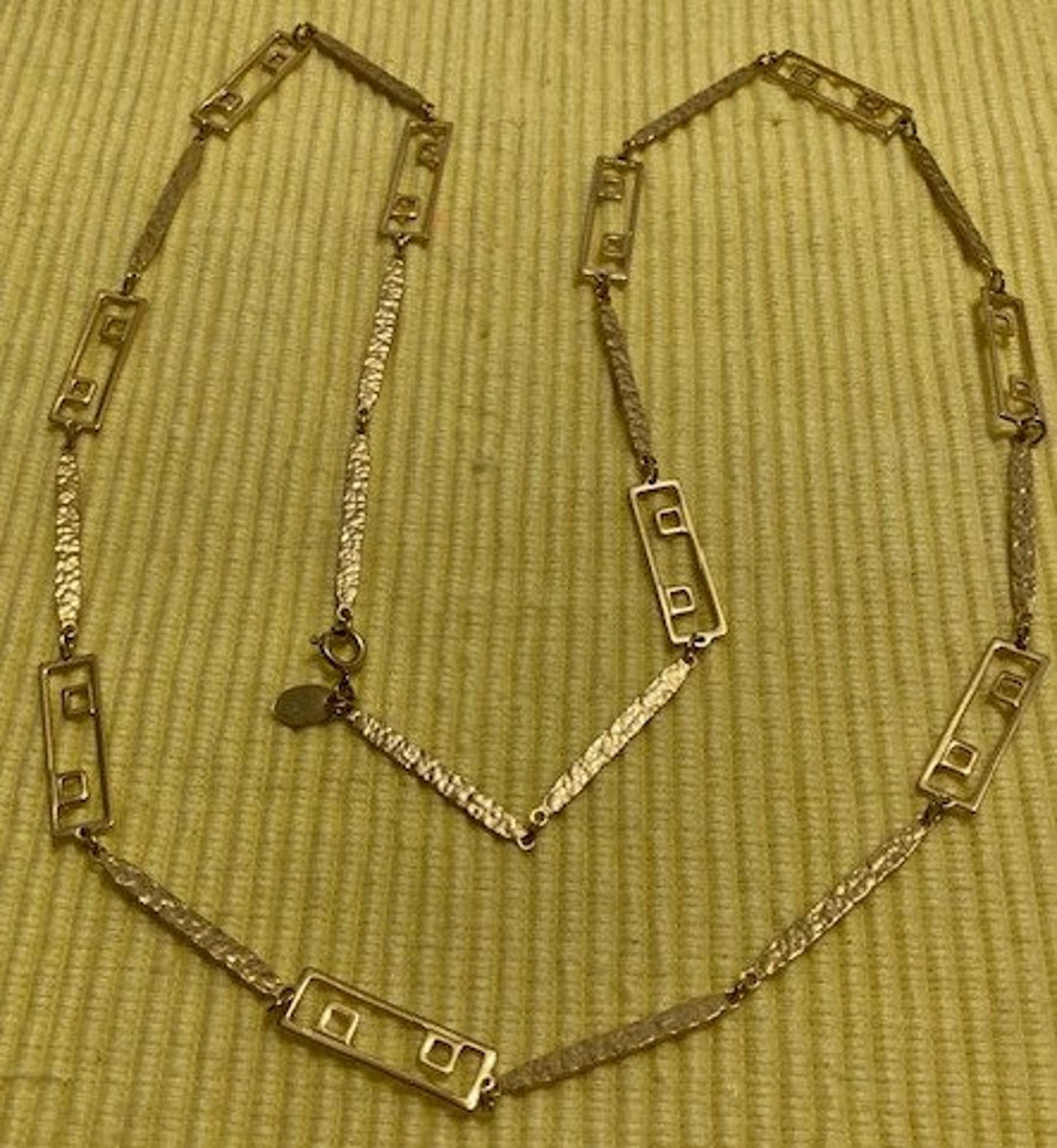 Necklace Gold Chain Vintage Long Rectangle Geometric Sections Etsy