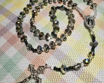 Catholic Rosary Special Czech Crystal AB Beads Full Color Miraculous Medal Silver Crucifix Only One