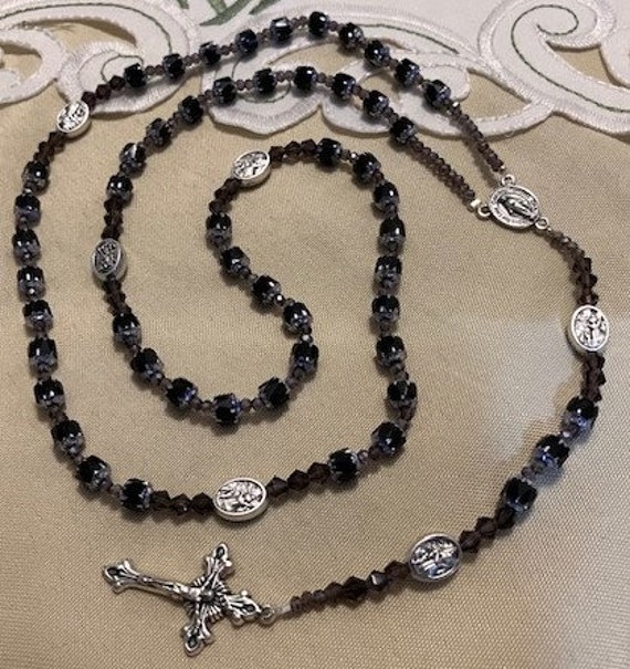 Collana Rosario Cattolico Con Perline Rotonde Viola 8mm - Medaglia Miracolosa E Croce Cristallo - Gioiello Religioso Per Preghiera E Regalo