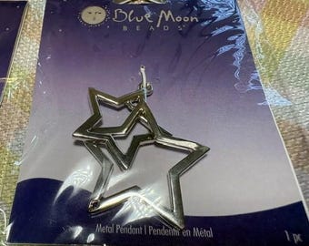 Lot 2 Packages New Pewter Open Double Star Pendants IOP Blue Moon Brand