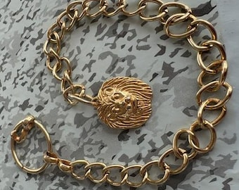 Gold Chains Vintage Two One is Anne Klein With Large Logo Lion's Head and Other Very Long Chain Possible Belt 70s