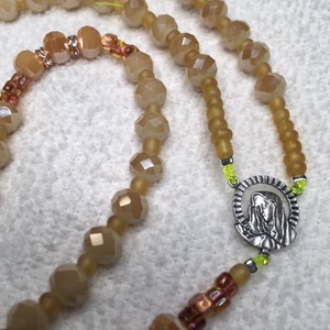 Catholic Rosary Butterscotch Colored Faceted Fire Polished Beads Two Shades Czech Accents Italian Silver Medal Crucifix Necklace New Color