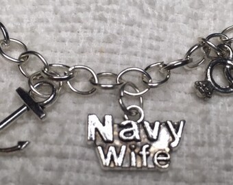 LIVRAISON GRATUITE Bracelet charme Navy Wife Neuf charmes Bracelet inoxydable réglable