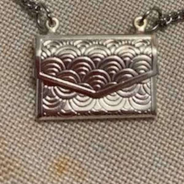 Necklace Silver Locket Purse Opens and Closes Stainless Chain Could also be an Envelope