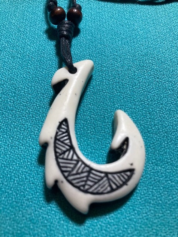 RESERVED fpr ELLANNA Maori Pendant Yak Bone Carving Replica with Black Native Carvings Adjustable Cord Necklace