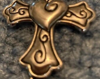 Cross Pendant Silver Brighton 3 Dangle Charms Double Sided Stainless Steel Chain Vintage