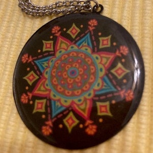 Necklace Pendant Large Round Colorful Detailed Stainless Chain Silver Back with Logo Of Disney Imprinted Vintage