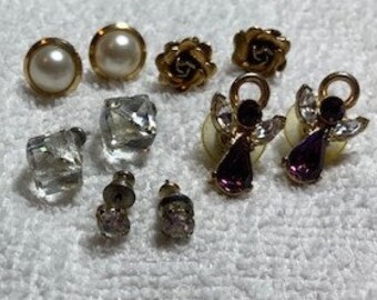 Lot 5 Pair Earrings Posts Family Pieces Vintage Various Colors and Shapes