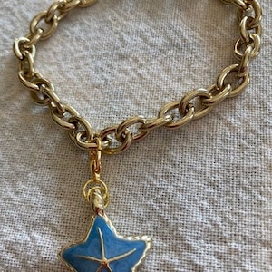 Bracelet Gold Chain Heavy Duty Starfish Charm Aqua Gold Removable Adjustable