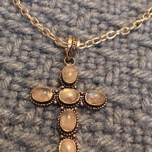 SALE Cross Moonstones Large Silver Stainless Steel Chain