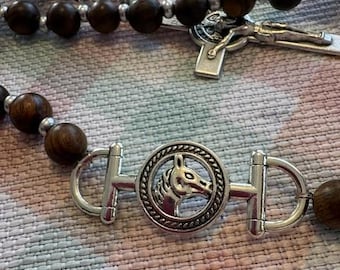 Catholic Rosary Horse Pater Section Mahogany Obsidian Beads St Francis of Assisi Middle Italian Silver Crucifix