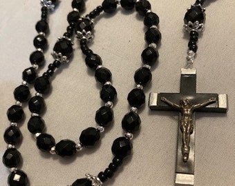 Catholic Rosary Black and Silver Possible Groom St. Christopher Medal Patron of Travelers Special Crucifix