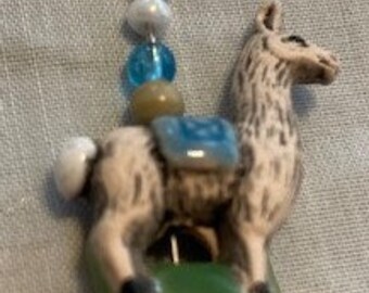 Necklace Llama Pendant Full Color Hand Made Double Sided Semi Precious Stone Accents Lightweight