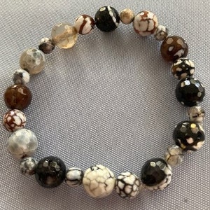 Pulsera Negro Blanco Ágata Negro Marrón Blanco Claro Elástico