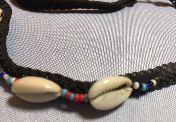 Vintage Shell Woven Black Necklace Colored Seed B… - image 2