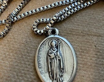 St. Augustine Medal Italian Silver on Stainless Steel Chain