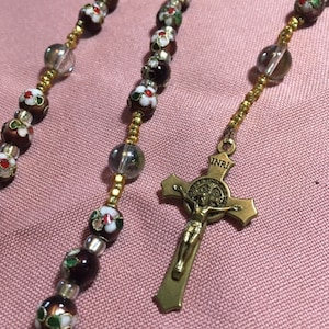 Catholic Rosary Cloisonne Beads Bronze Medal and Crucifix Czech Accents Small Size