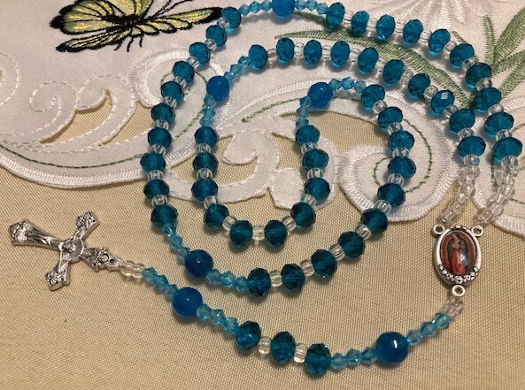 カトリックのロザリオ ティール クリスタル ビーズ ティール ジェイド