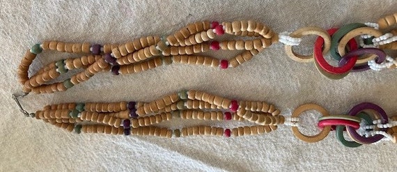 Necklace Exotic Wood Beads Hishi Style Bright Col… - image 1