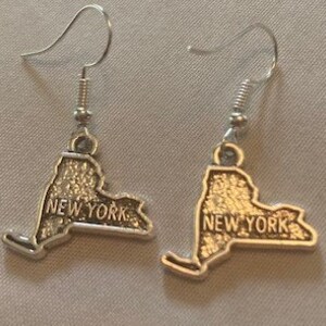 Earrings Silver New York State Double Sided Stainless Steel Dangles Lightweight