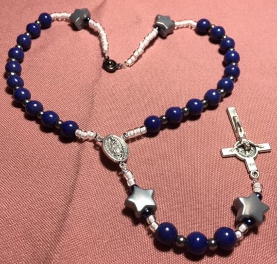 Auto Rosary Dallas Cowboys Silver Star Pater Beads Blue Silver
