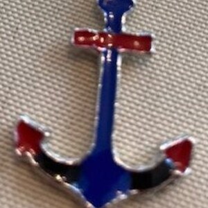 Necklace Anchor Blue Red on Silver Stainless Steel Chain Lightweight