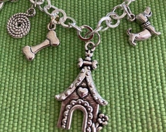 Charm Bracelet Memory Silver Dogs 10 Charms Dog Related Stainless Steel Bracelet Adjustable