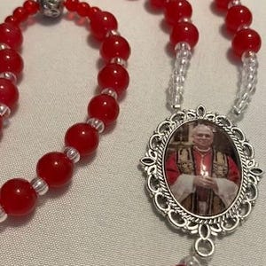Catholic Rosary Pope Leo Medal Full Color Red Crystal Beads Silver Filigree Pater Beads Special Silver Crucifix