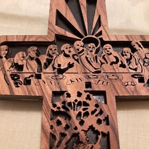 Cross Olive Wood Carved Fully Last Supper Three Crosses For Walls Lightweight Exquisite Great Gift