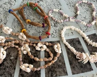 Lot 4 Necklaces Shells Vintage 60s Various Lengths and Shells